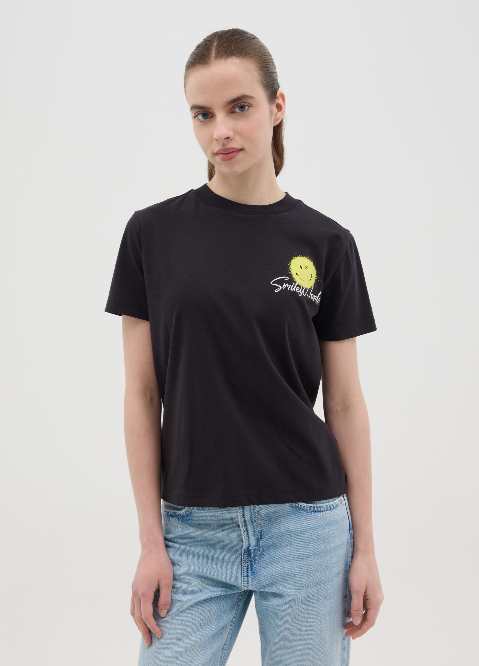 Black SmileyWorld Cotton T-Shirt