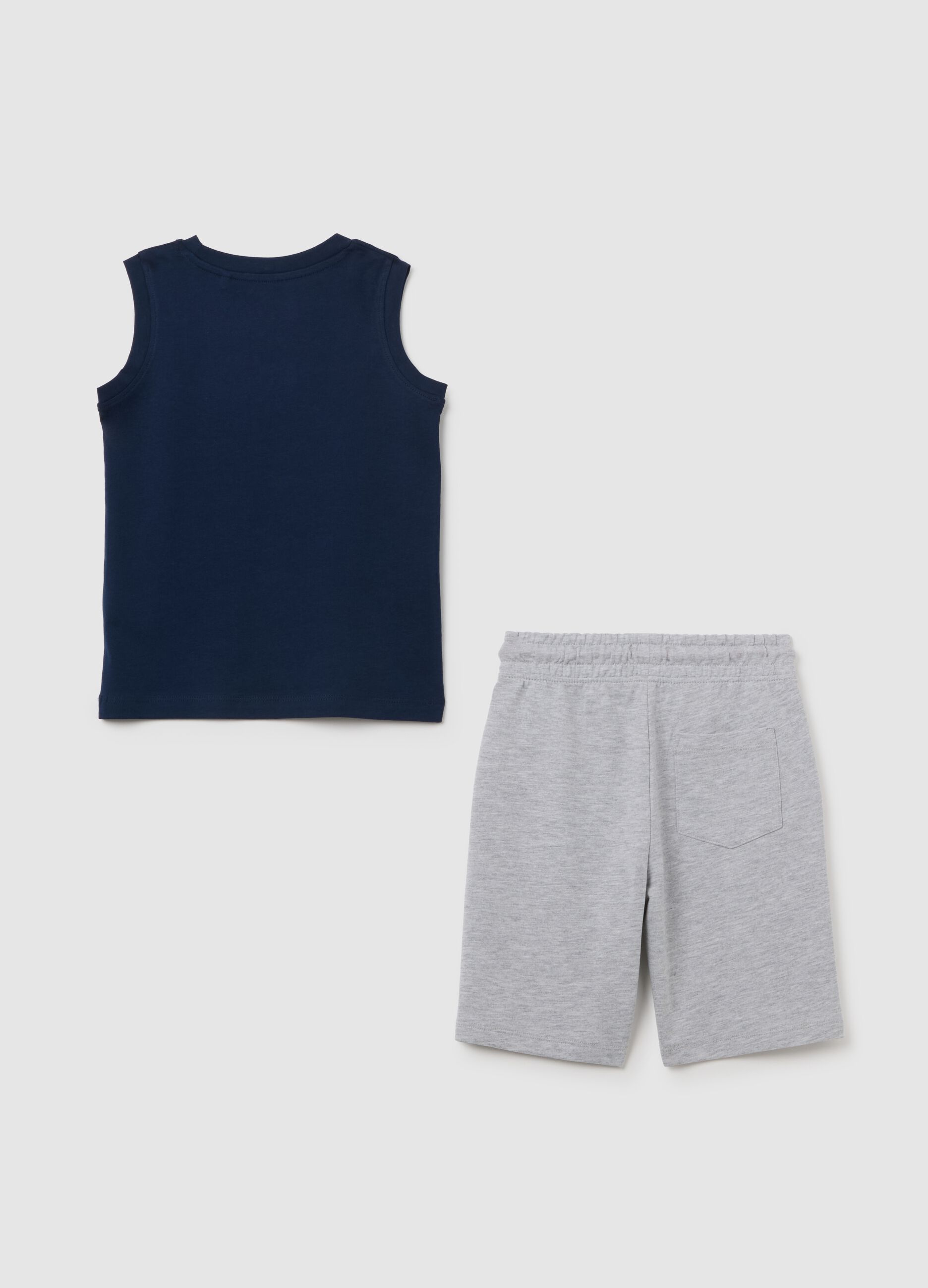 Children's summer outfit in pure grey and blue cotton, regular fit
