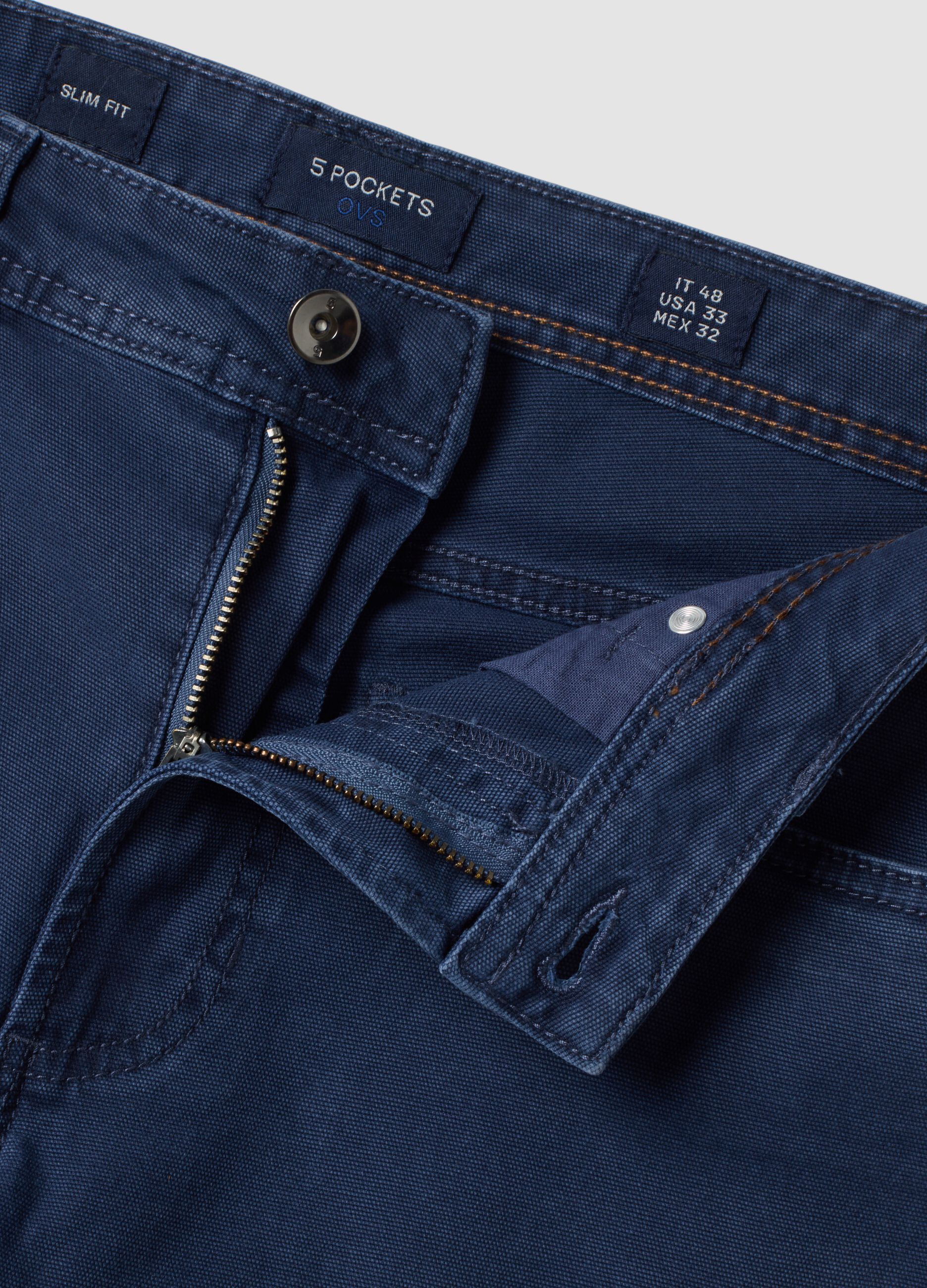 Pantaloni blu in cotone elasticizzato slim fit