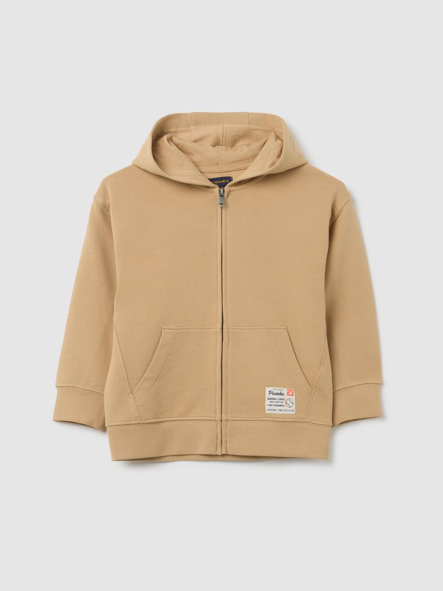Felpa beige con cappuccio in cotone_0