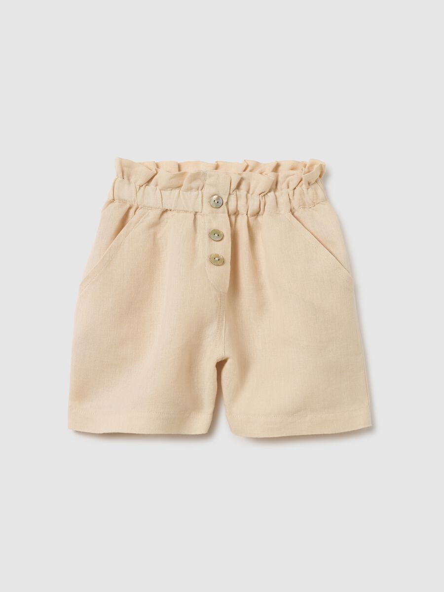 Girls' Beige Linen Shorts Regular Fit_0