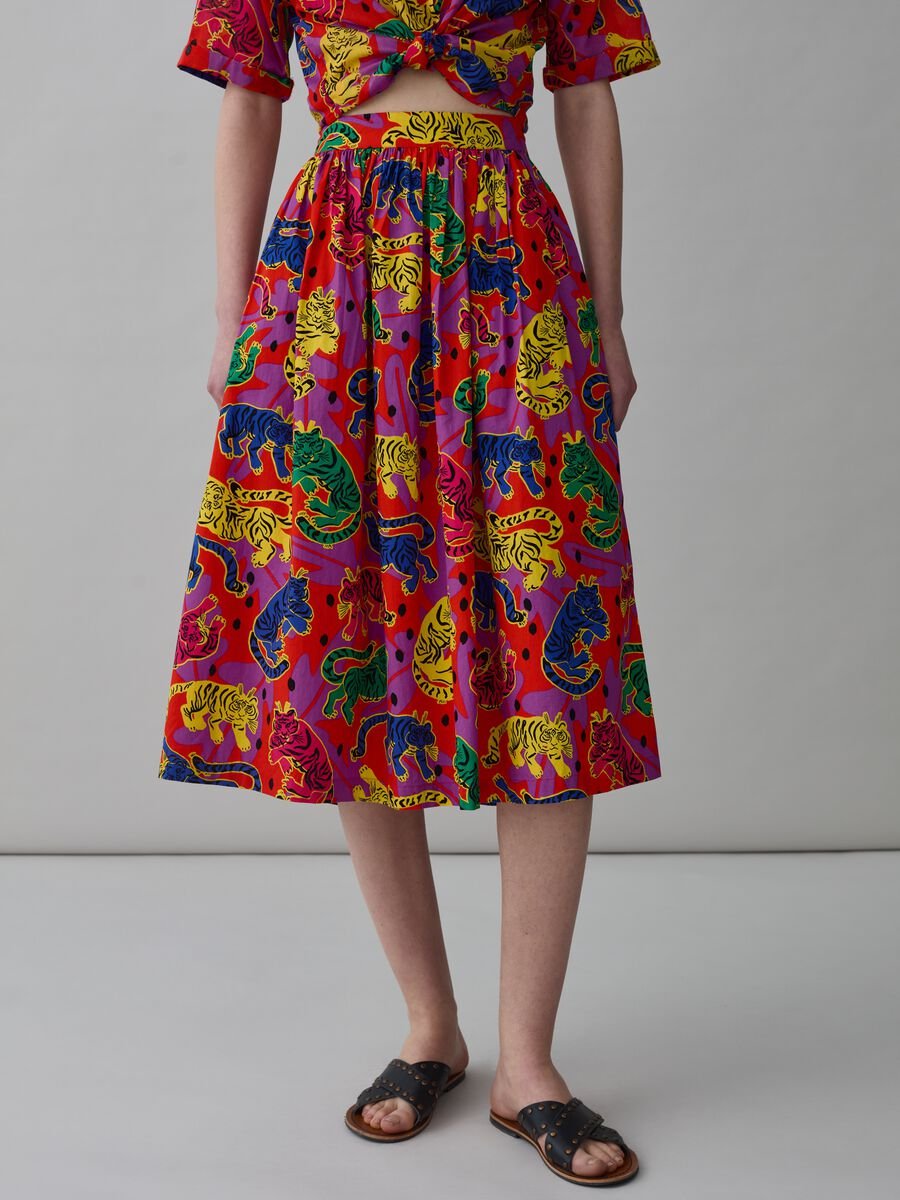 Full midi skirt with tigers print_1