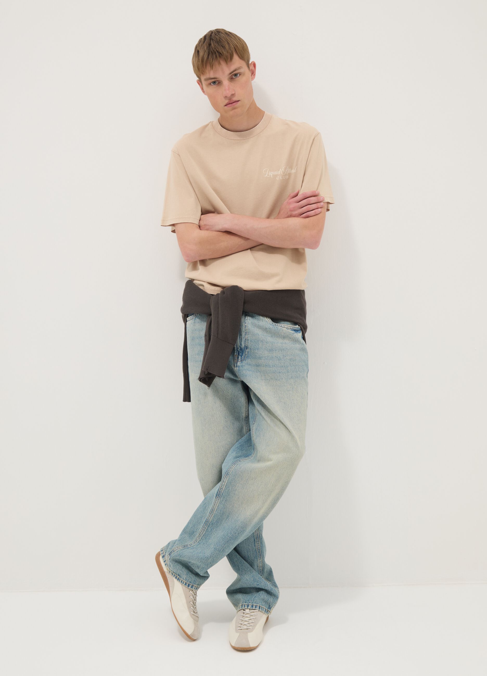 Beige short-sleeve pure cotton T-shirt