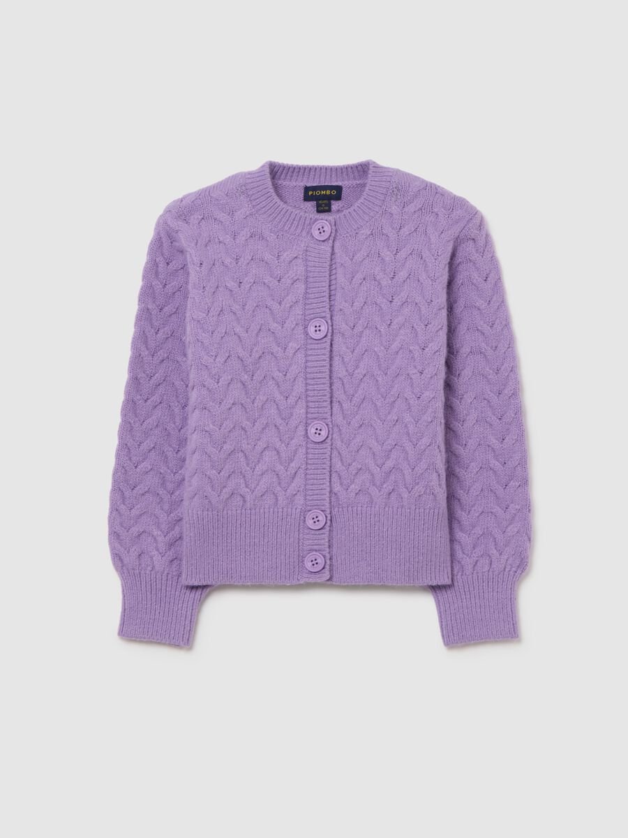 Cardigan da bambina viola regular fit con motivo a maglia_0