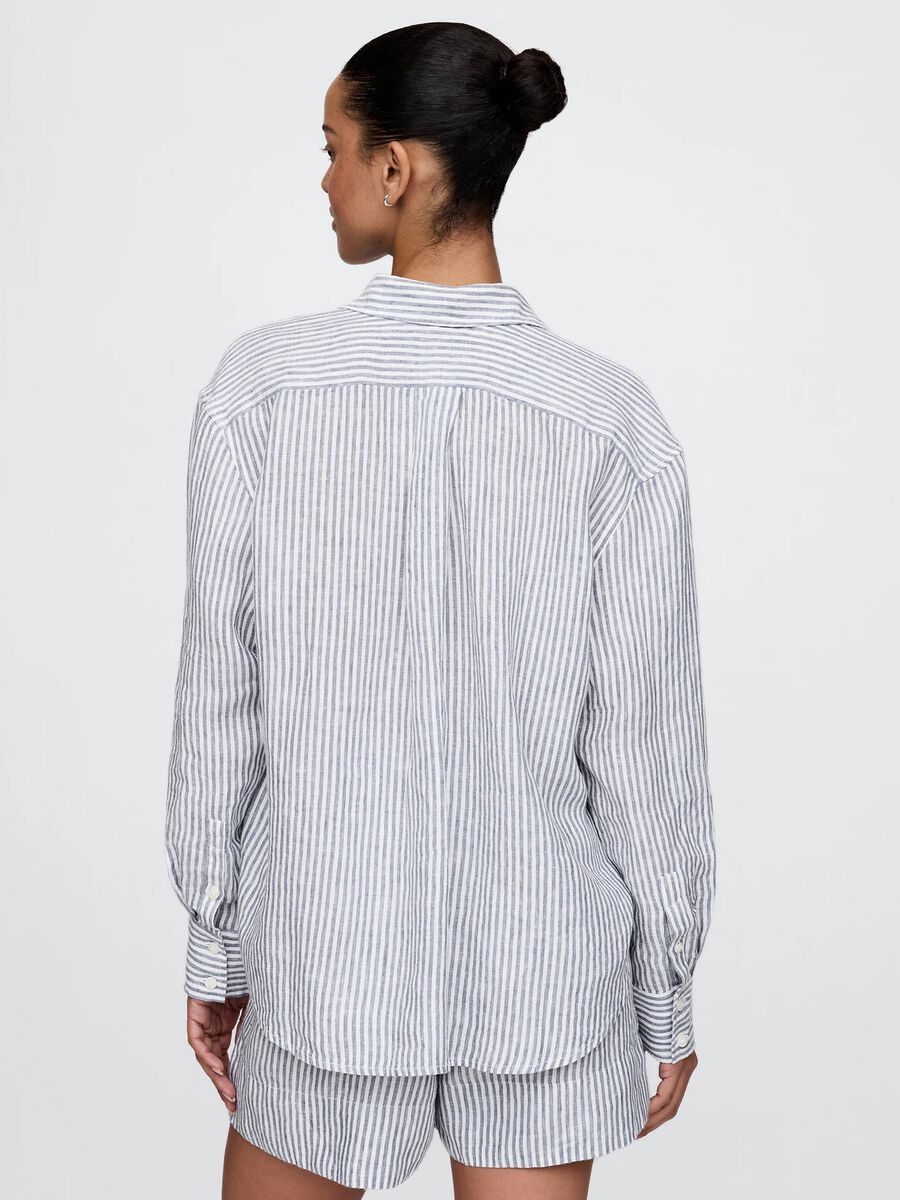 Wide blue and white striped shirt in 100% linen_2