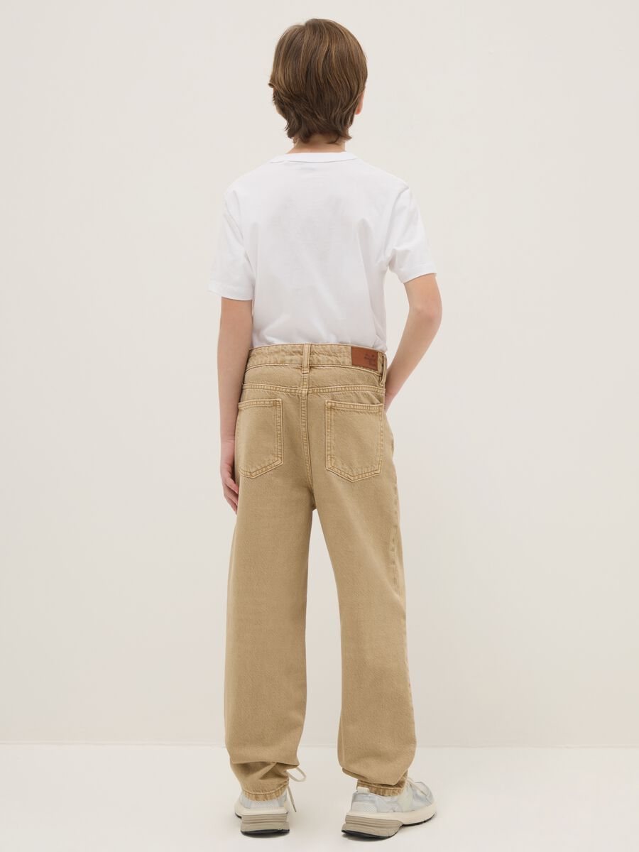 Boys' relaxed fit beige pure cotton jeans_1