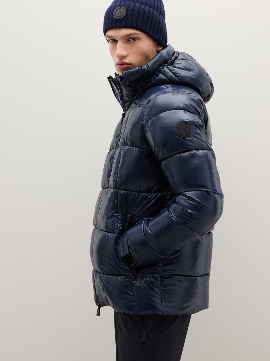 Blue padded regular fit water repellent jacket with zip_1