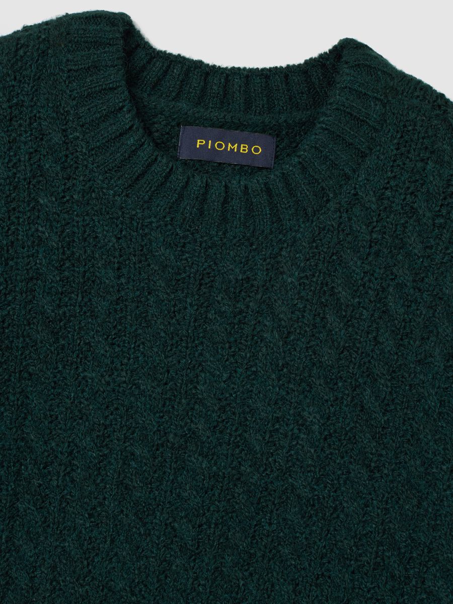 Green Crew Neck Sweater with Regular Fit Jacquard Pattern_5