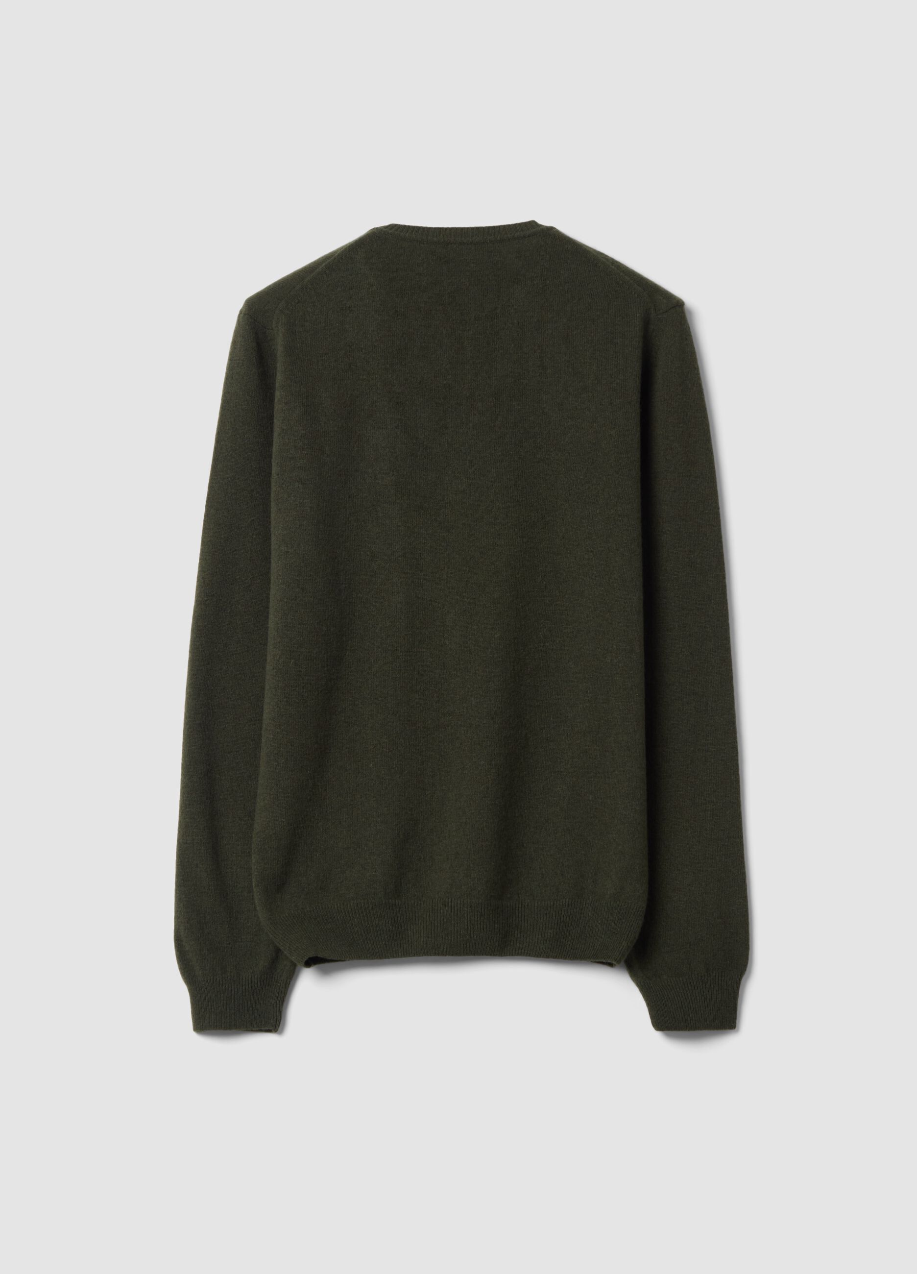Green pure wool crew-neck jumper, regular fit
