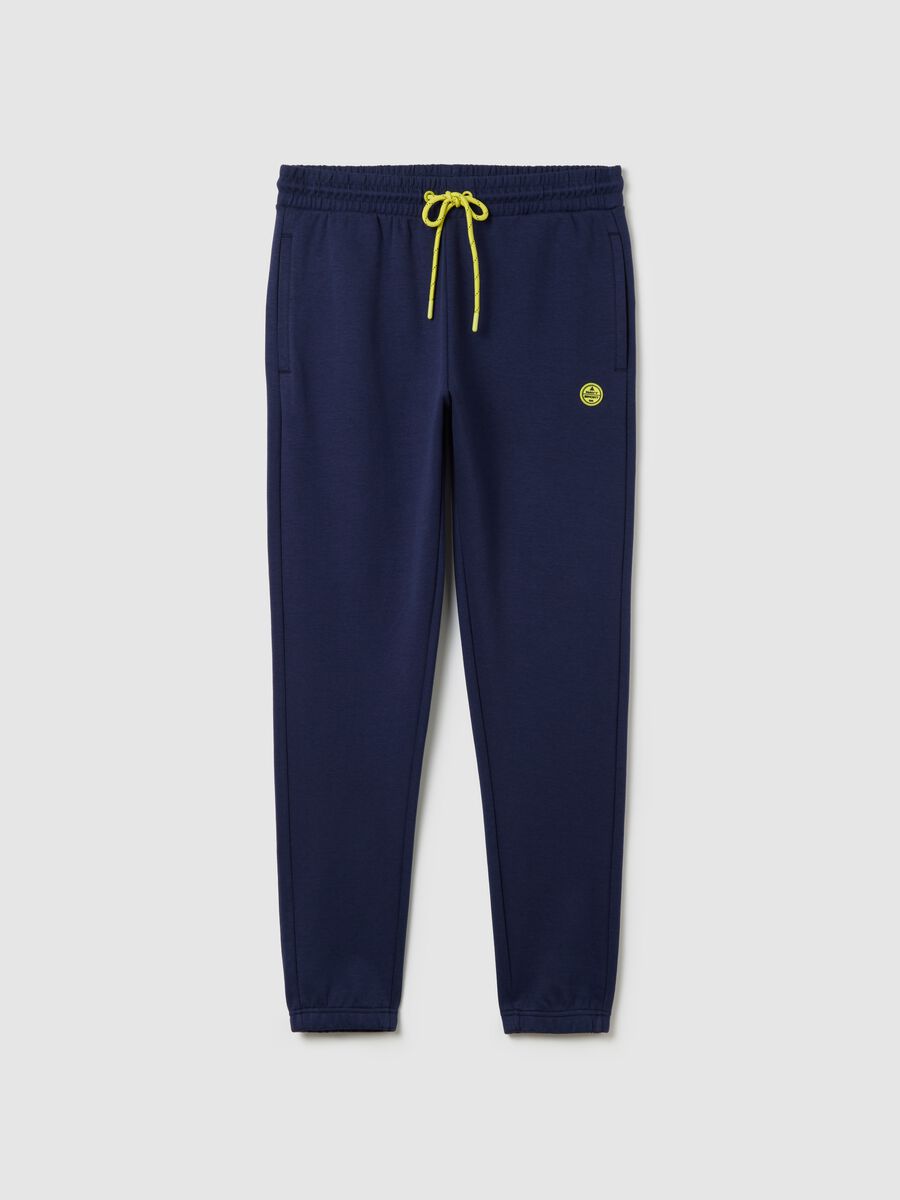 Blue joggers in fleece with logo_4