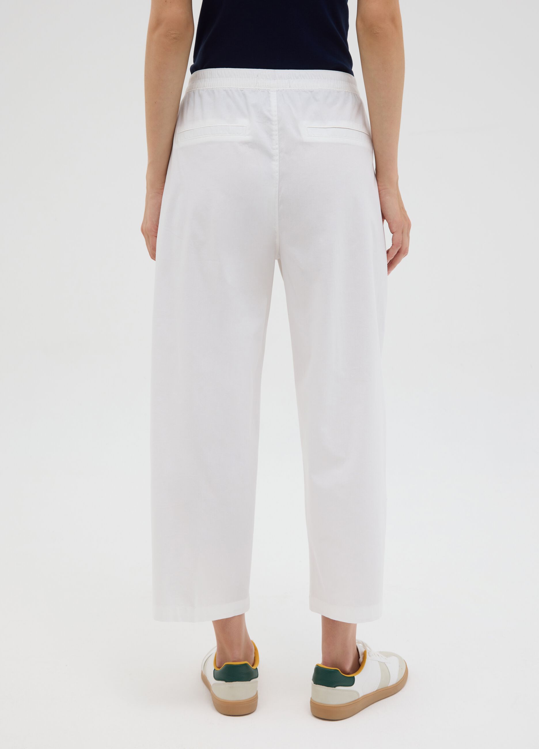 Women's white stretch cotton trousers regular fit