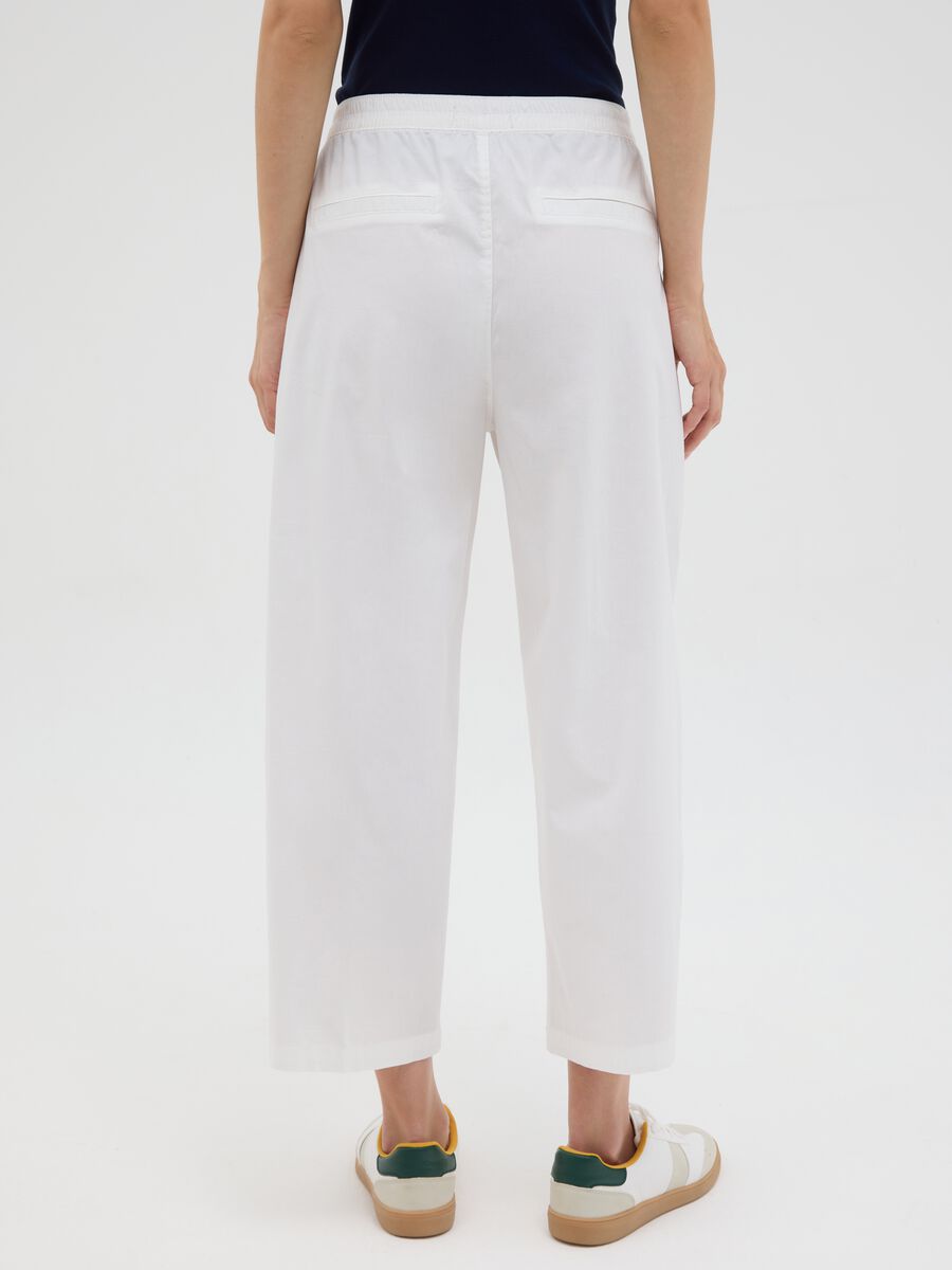 Women's white stretch cotton trousers regular fit_3