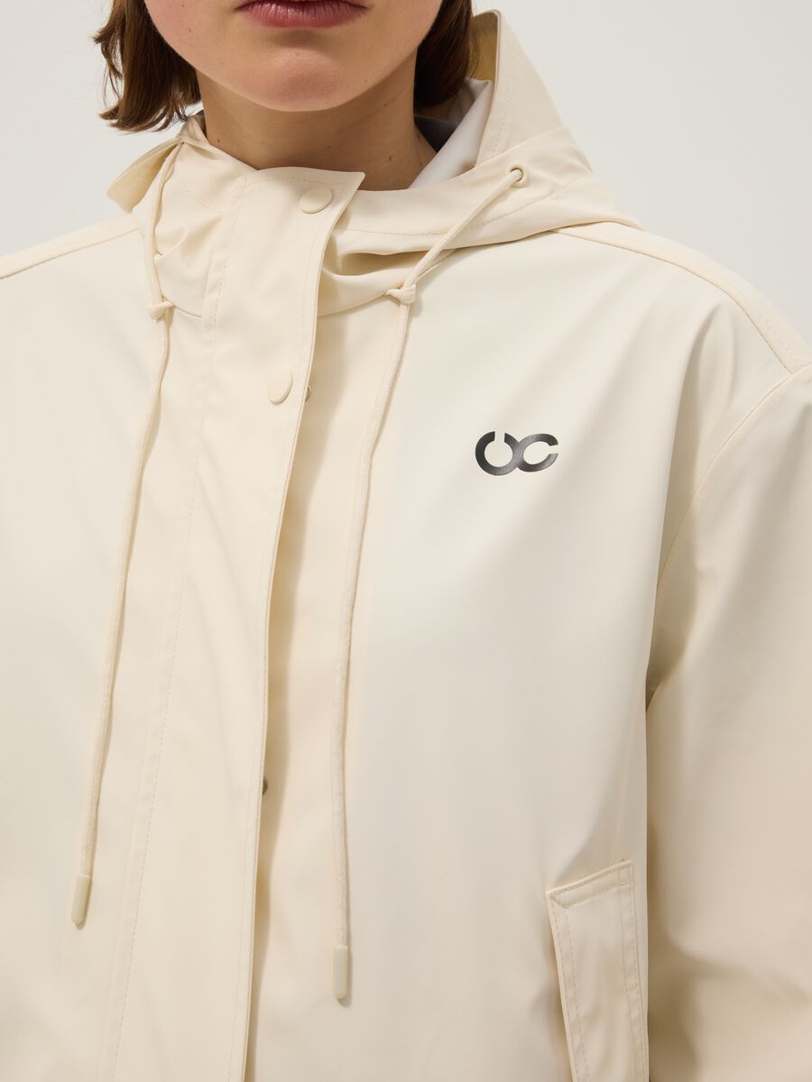 Beige Waterproof Jacket with Hood Regular Fit_3