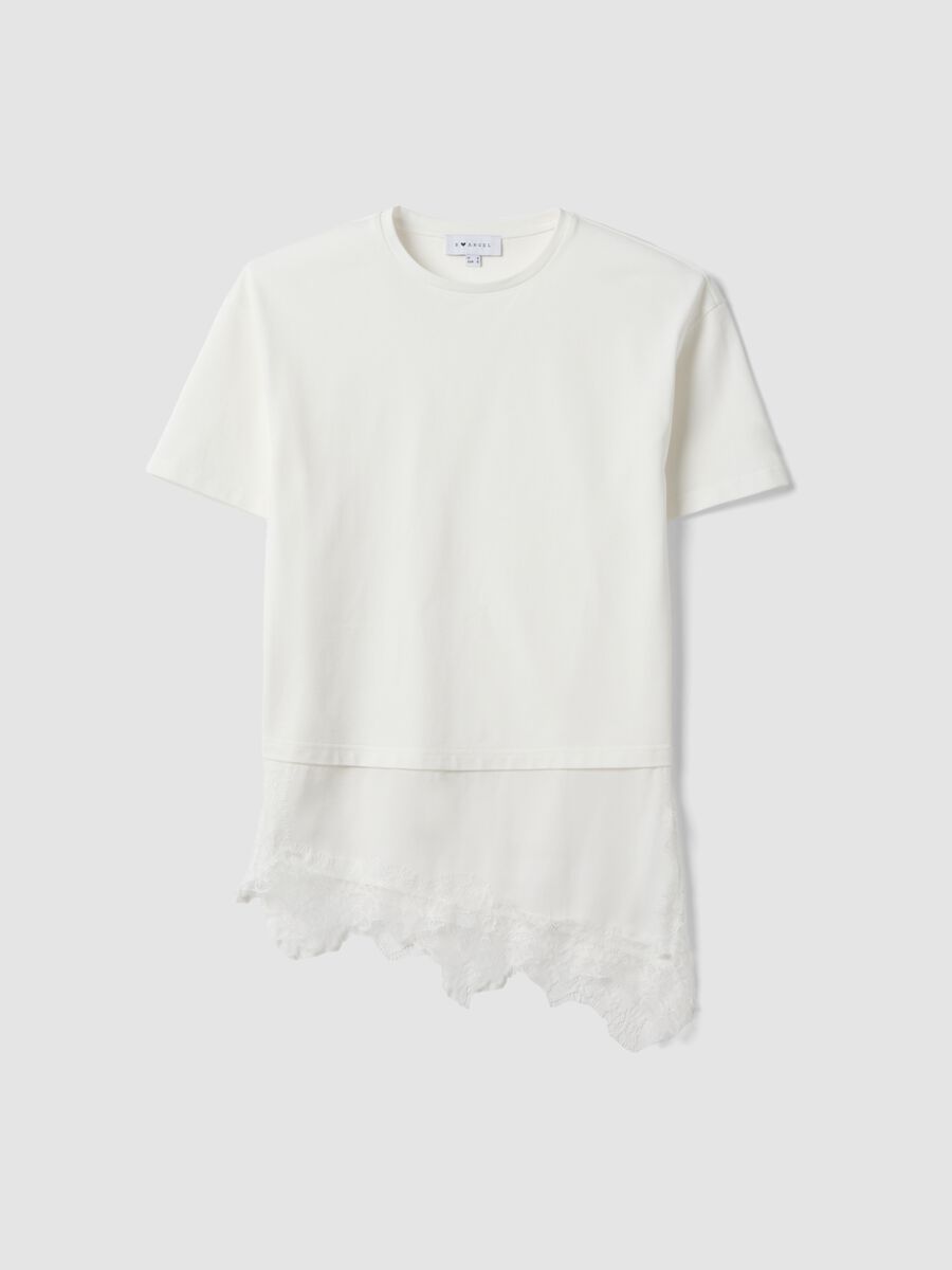 White pure cotton T-shirt with lace insert, relaxed fit_4