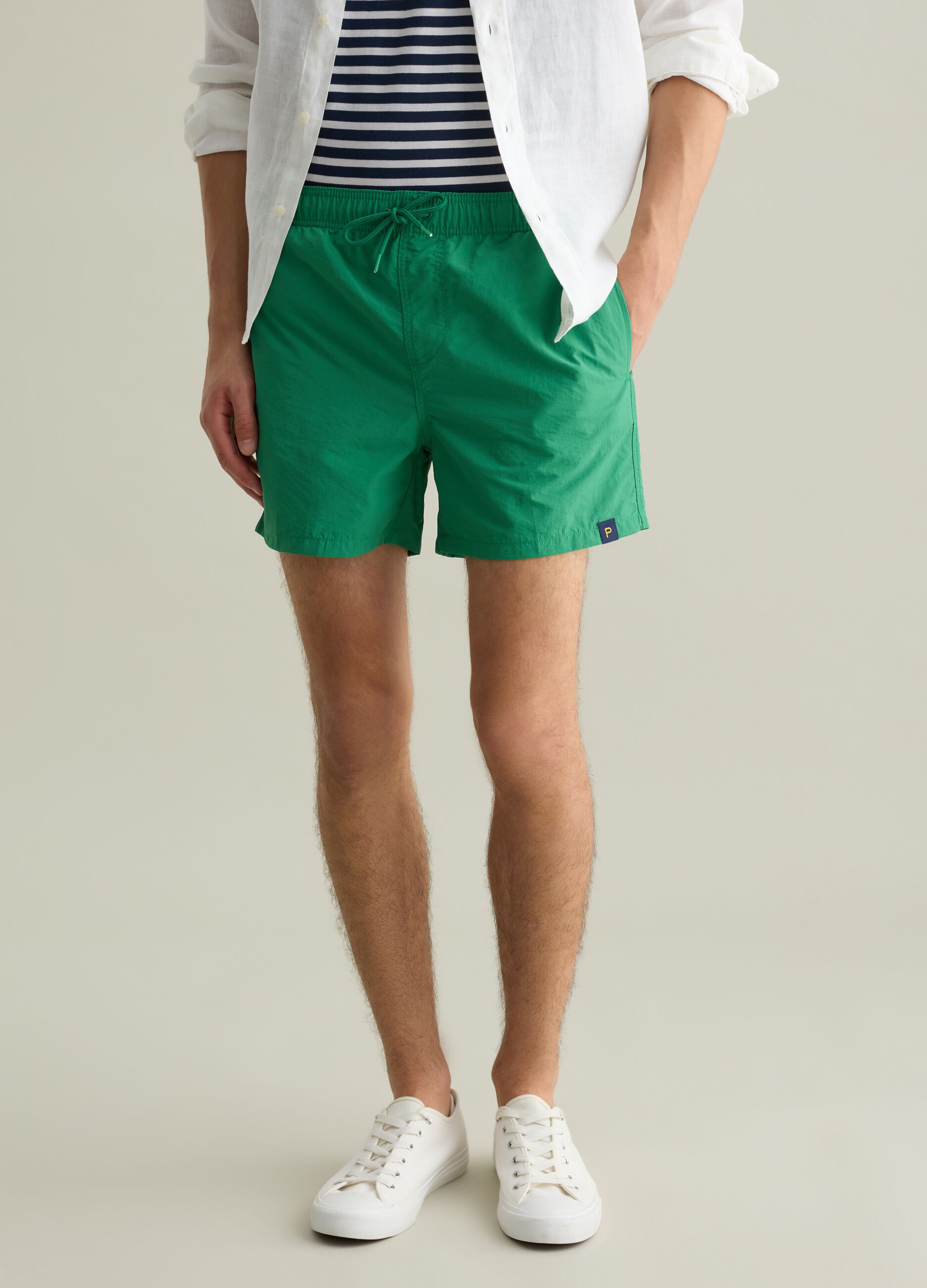 Men’s regular fit swim boxers in green blend with elastic waist
