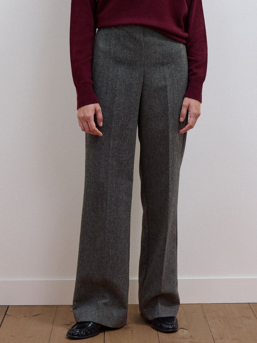 Grey wool-viscose blend flared trousers_1