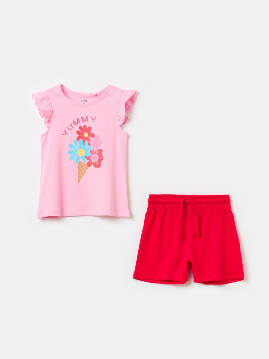 Set t-shirt smanicata con stampa e shorts_0