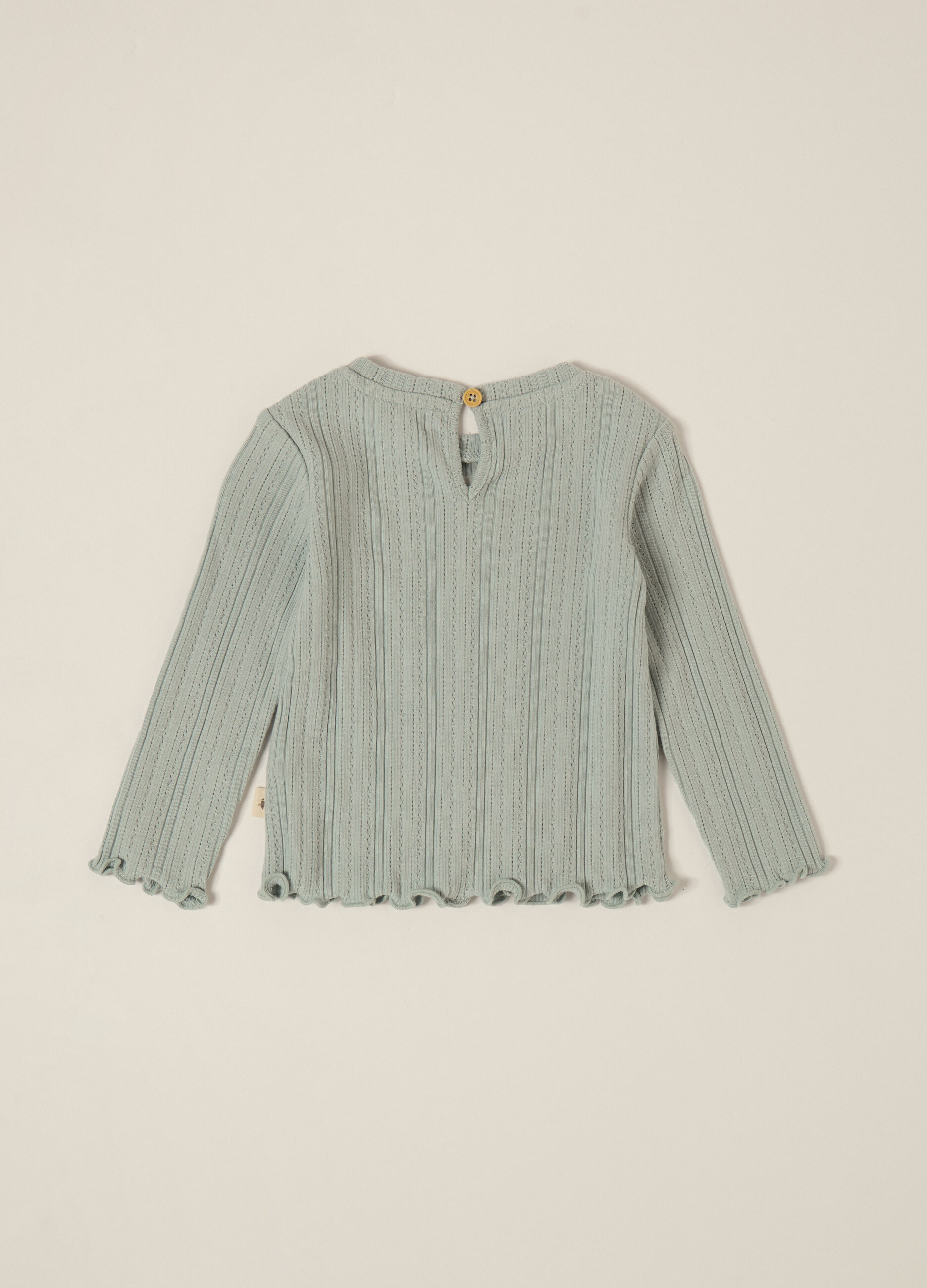 Green Long-Sleeve T-Shirt with Embroidered Flowers