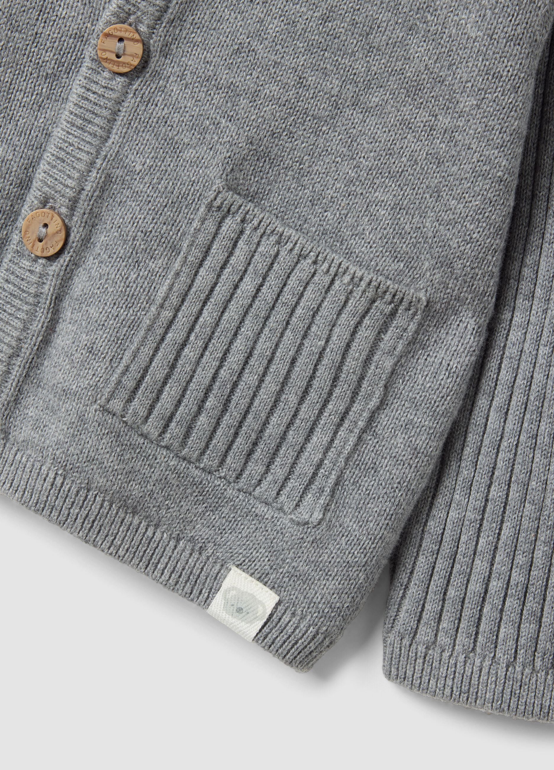 Grey cardigan in pure organic cotton knit for babies
