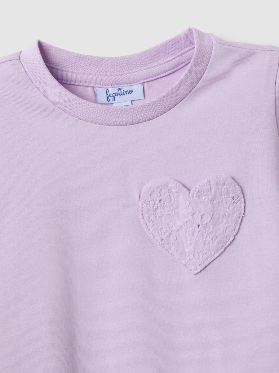 Regular fit purple stretch cotton girl's t-shirt with heart_2