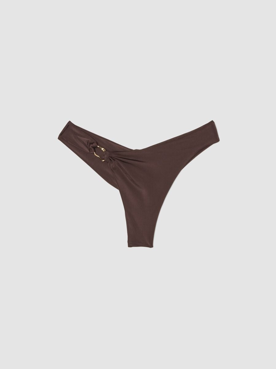 Slip da mare in tessuto elasticizzato marrone con anello_4