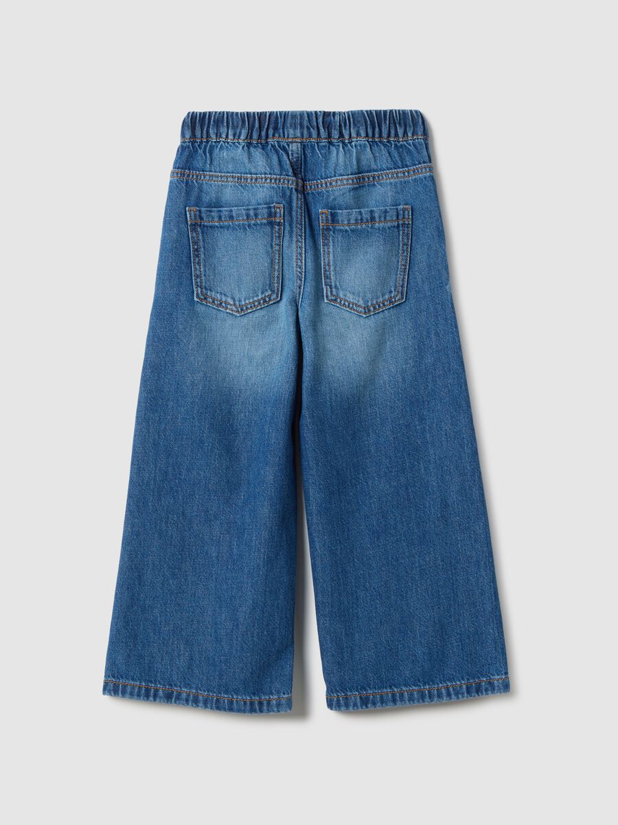Jeans in puro cotone blu a gamba larga per bambina_1