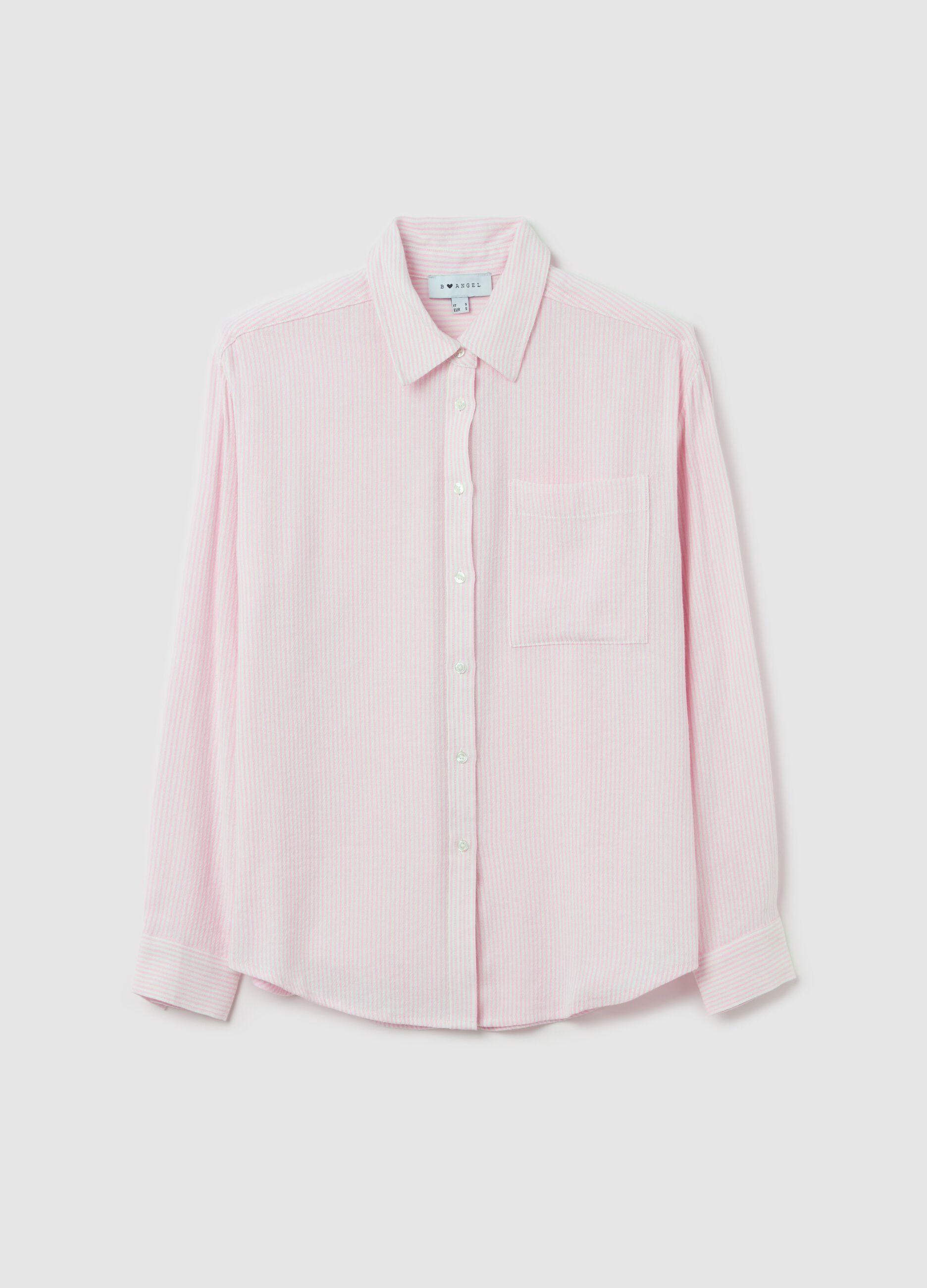 Camicia rosa a righe in cotone e lino
