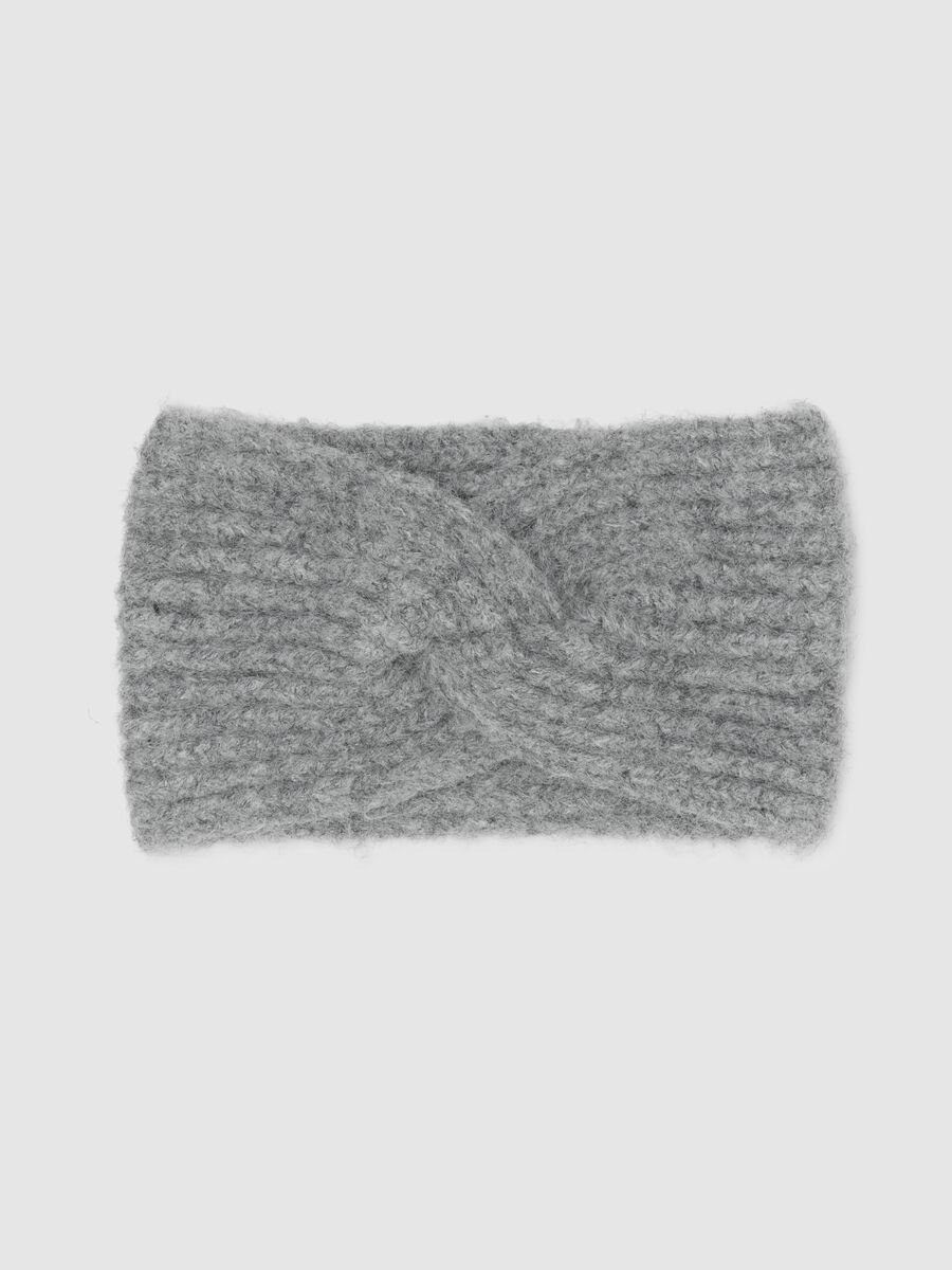 Grey Headband with Braided Knit Pattern_0