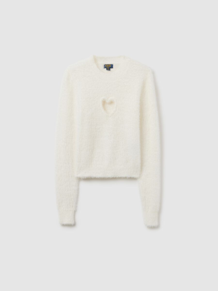 Girls' white sweater fitted with perforated heart_3