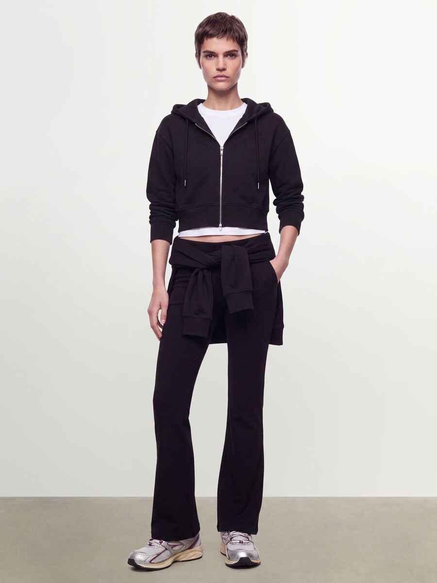 Felpa full zip nera in misto cotone con cappuccio fitted_1