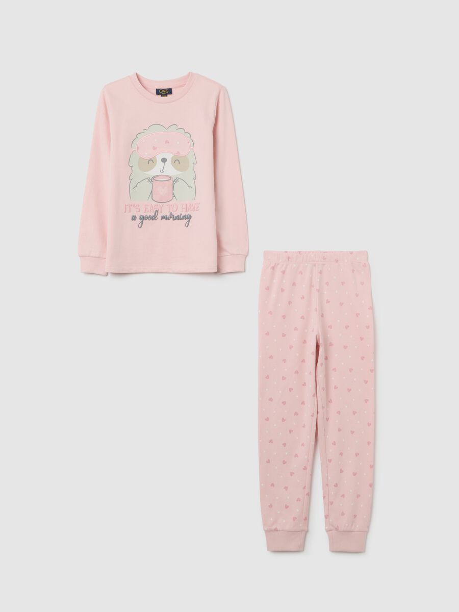Girls' pink pyjamas in pure cotton with regular fit and print_0