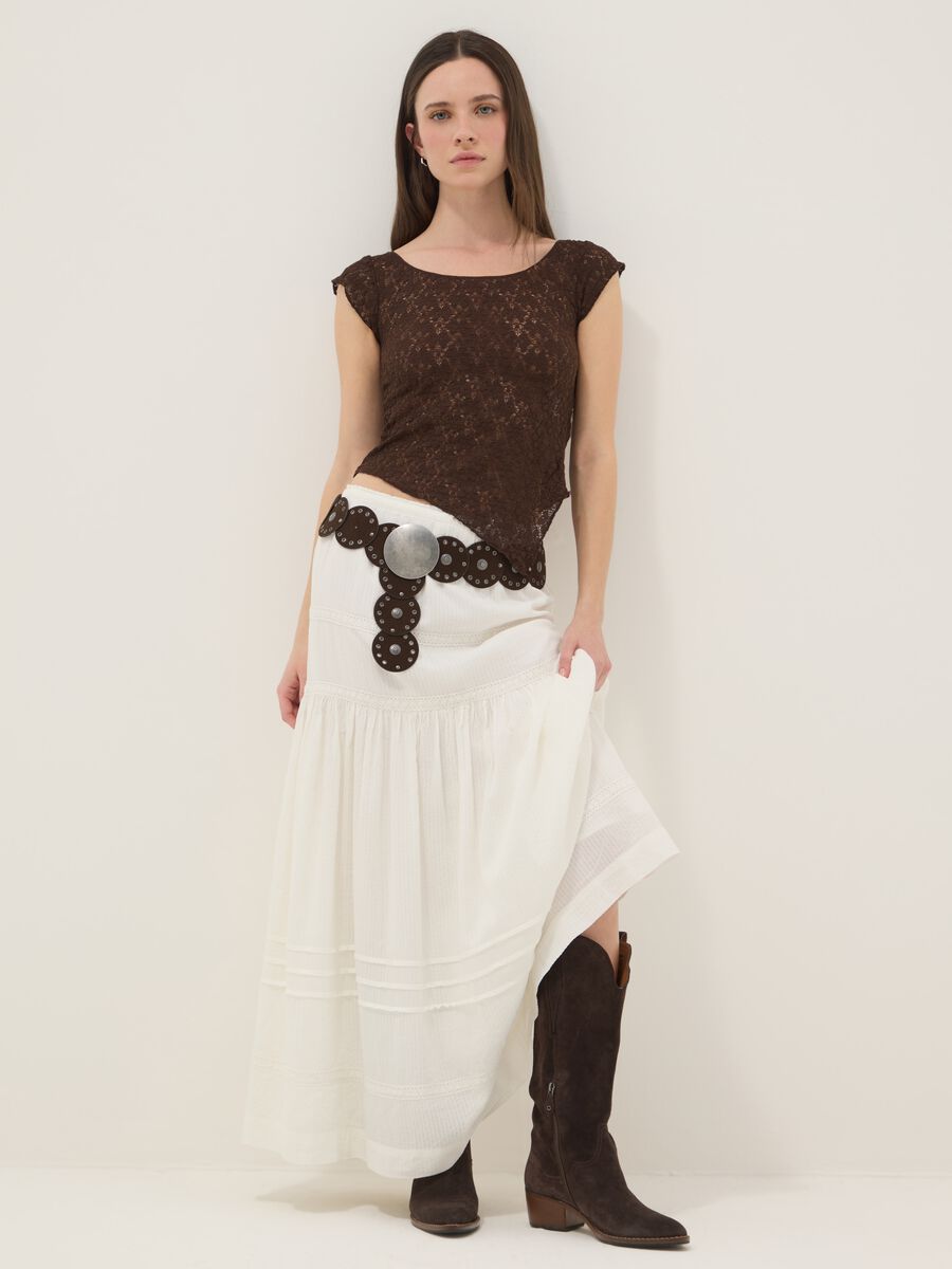 Gonna lunga in misto cotone bianca regular fit con ricami_0