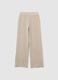 Beige wide leg stretch cotton trousers_4