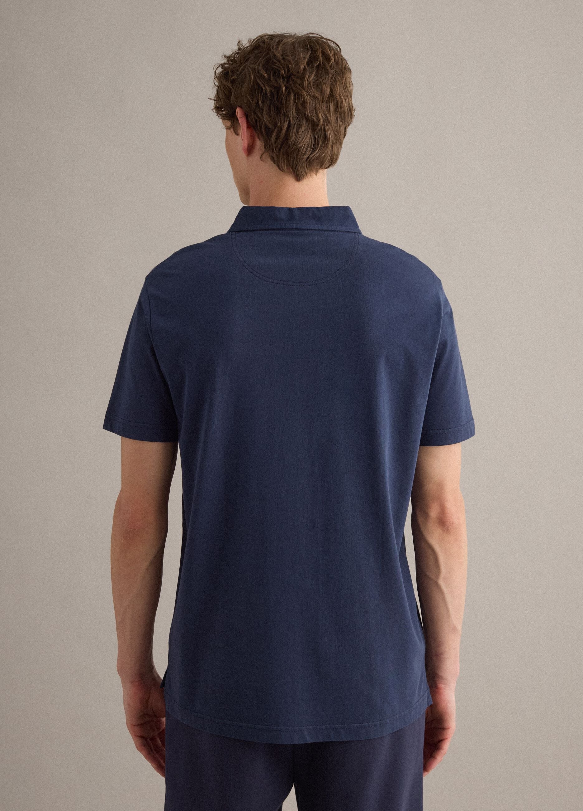 Blue short-sleeve pure cotton polo shirt, regular fit