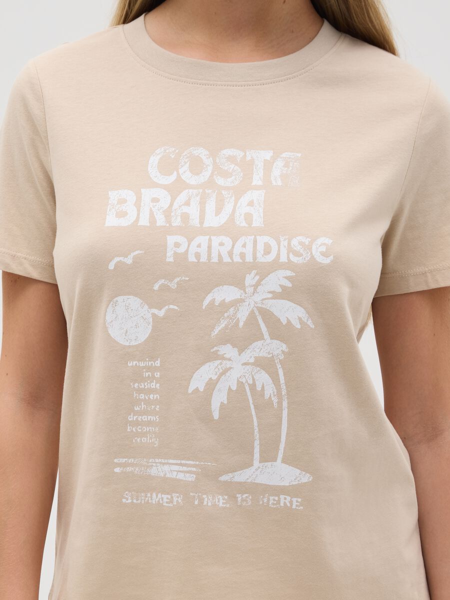 Women's beige pure cotton T-shirt regular fit_3