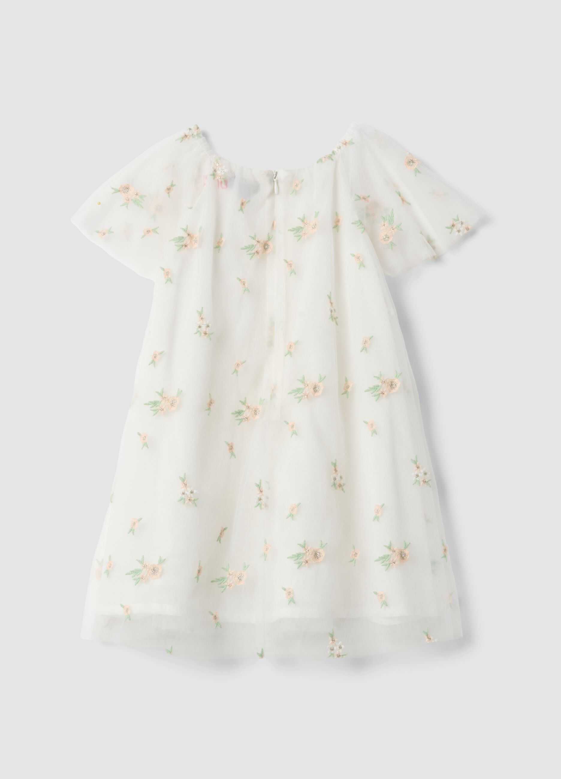 White girls&rsquo; dress with floral embroidery, regular fit