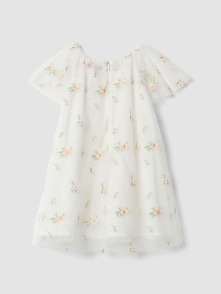 White girls&rsquo; dress with floral embroidery, regular fit_1