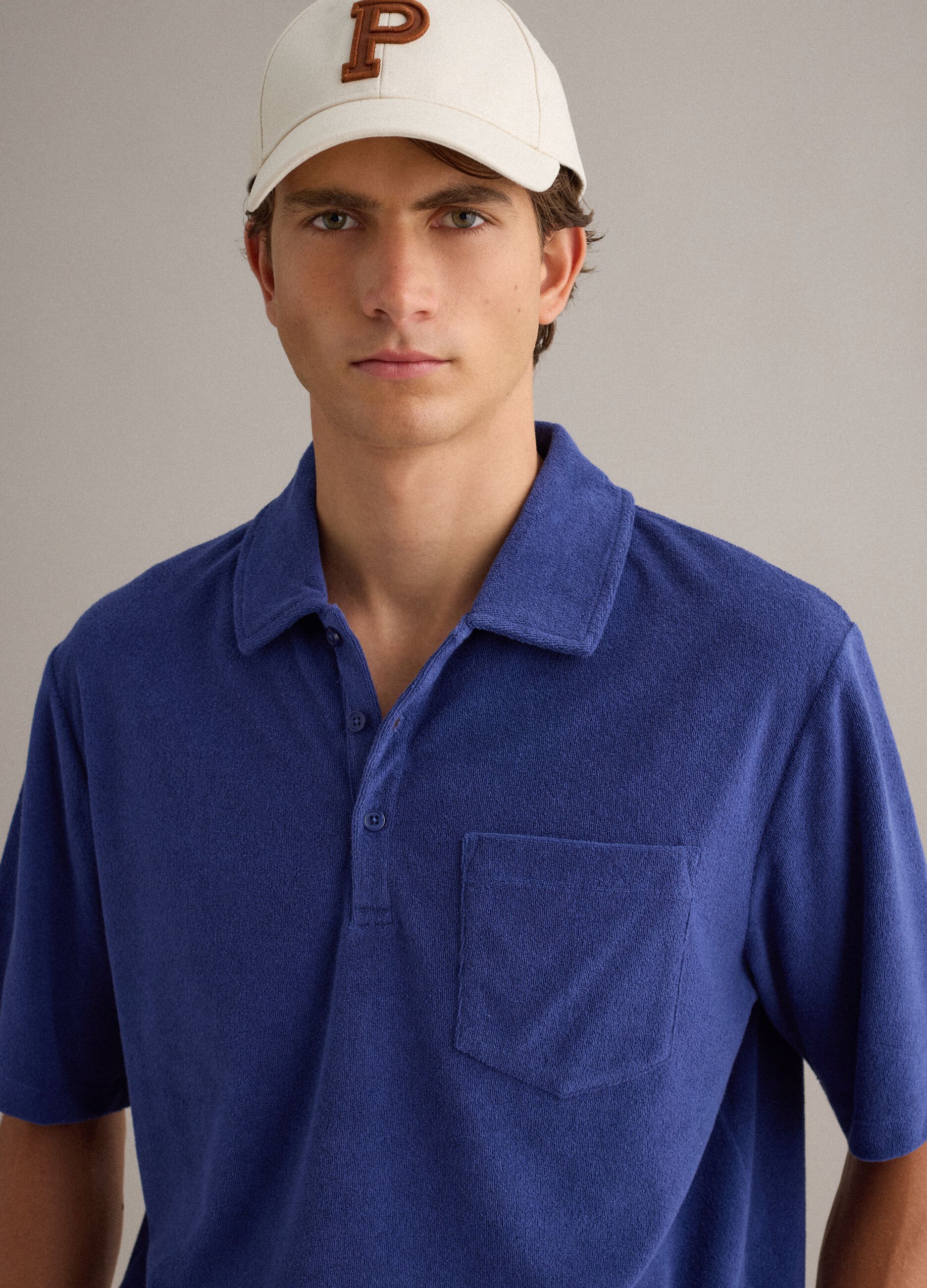 Blue short-sleeved cotton-blend polo shirt