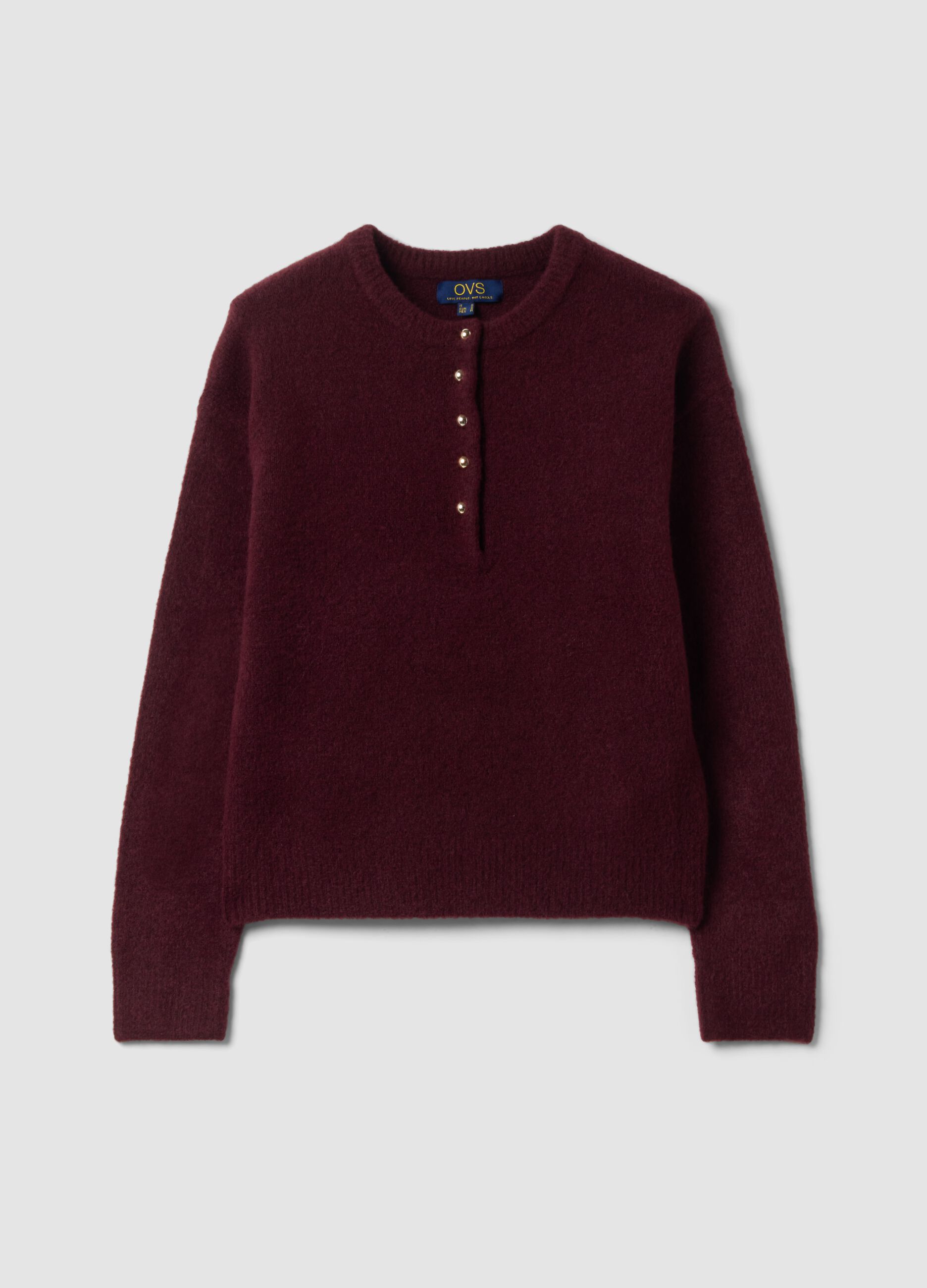 Red stretch wool crew-neck jumper, regular fit