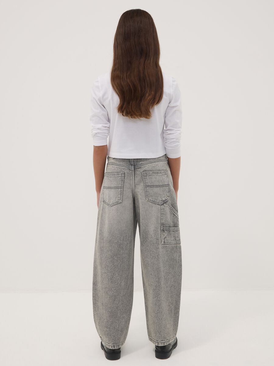 Grey pure cotton denim jeans, balloon fit_1