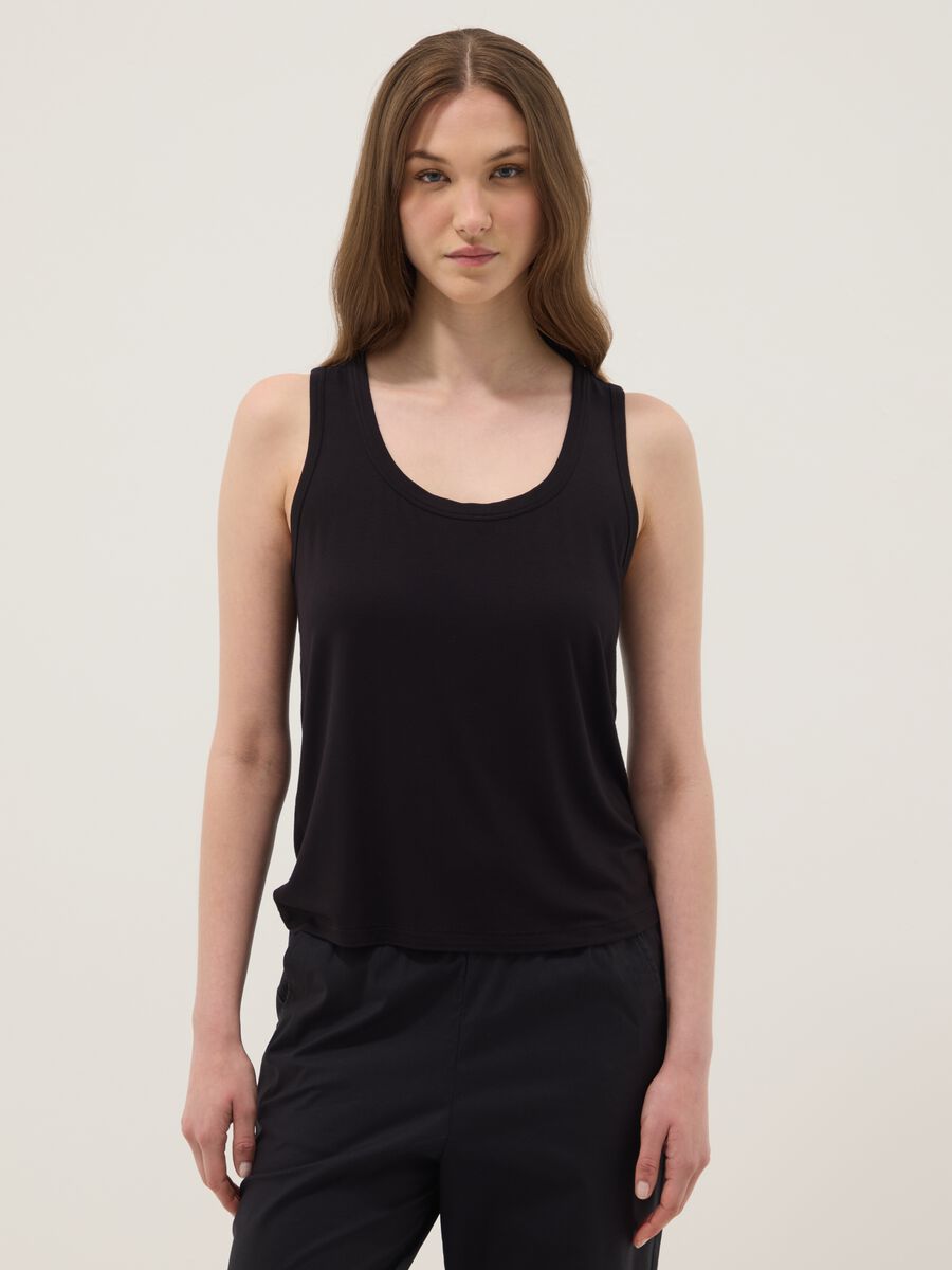 Black stretch viscose tank top_1