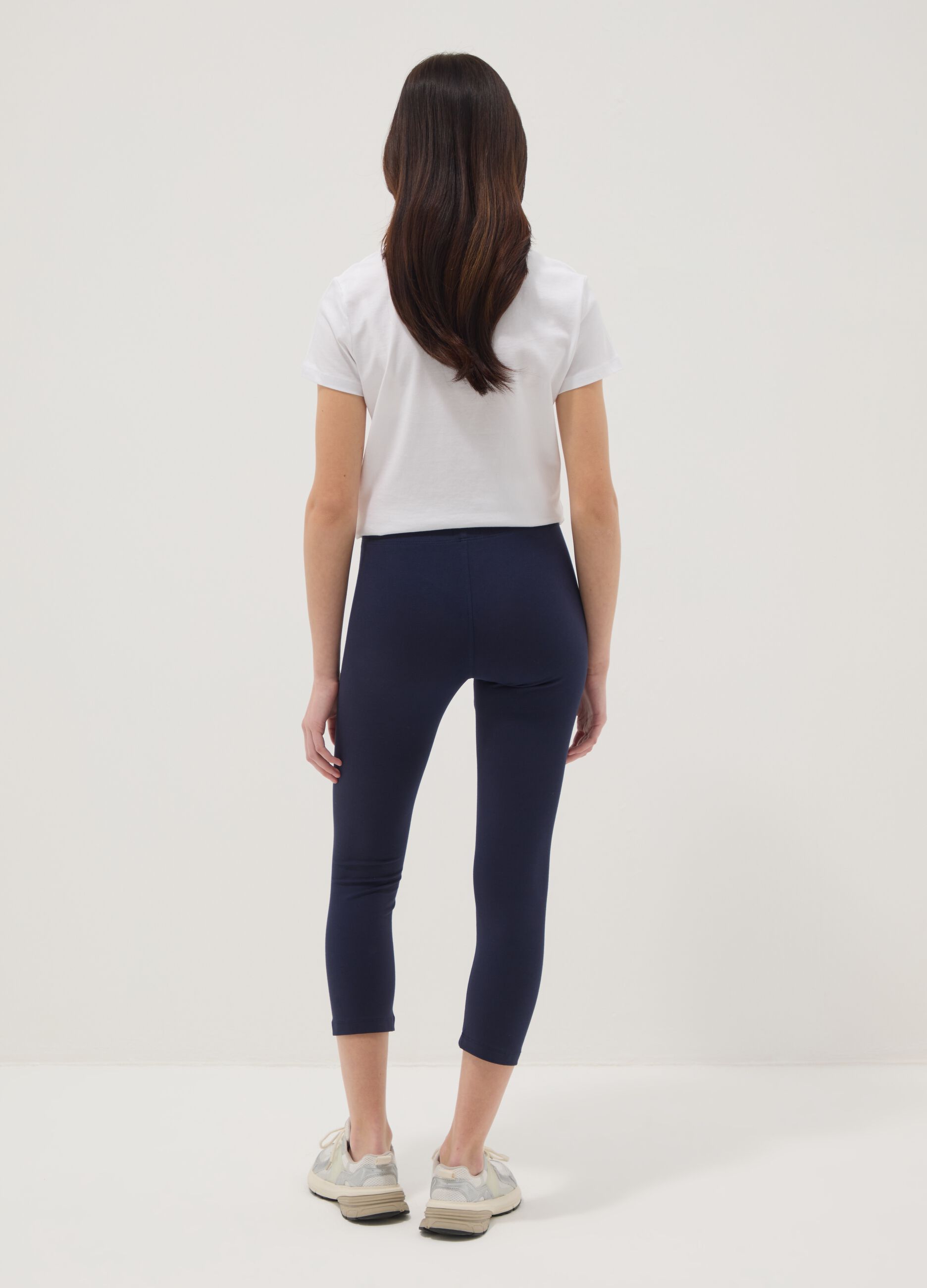 Girls' Blue Cotton Blend Skinny Leggings