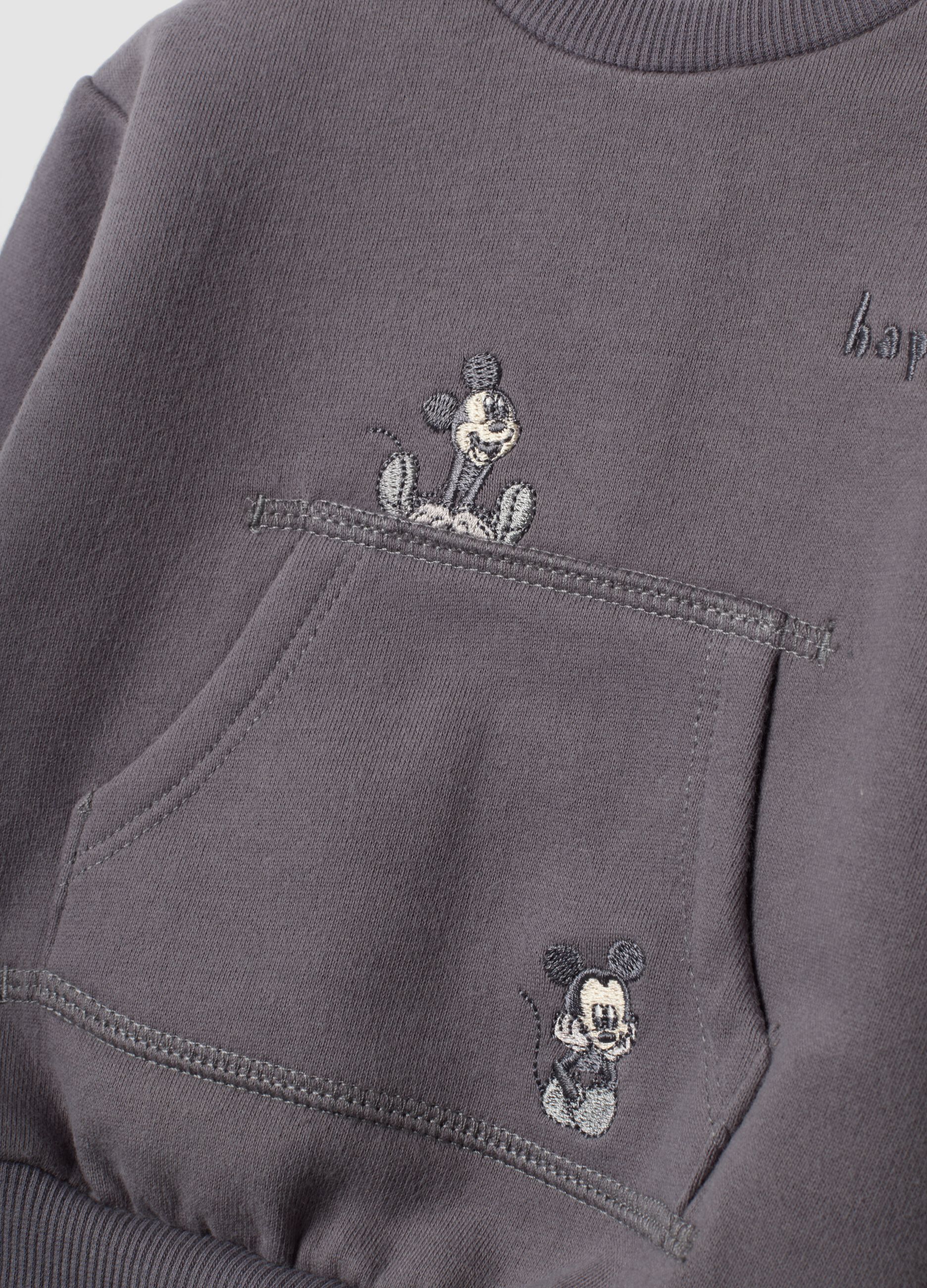 Grey ribbed organic cotton set with Mickey embroidery