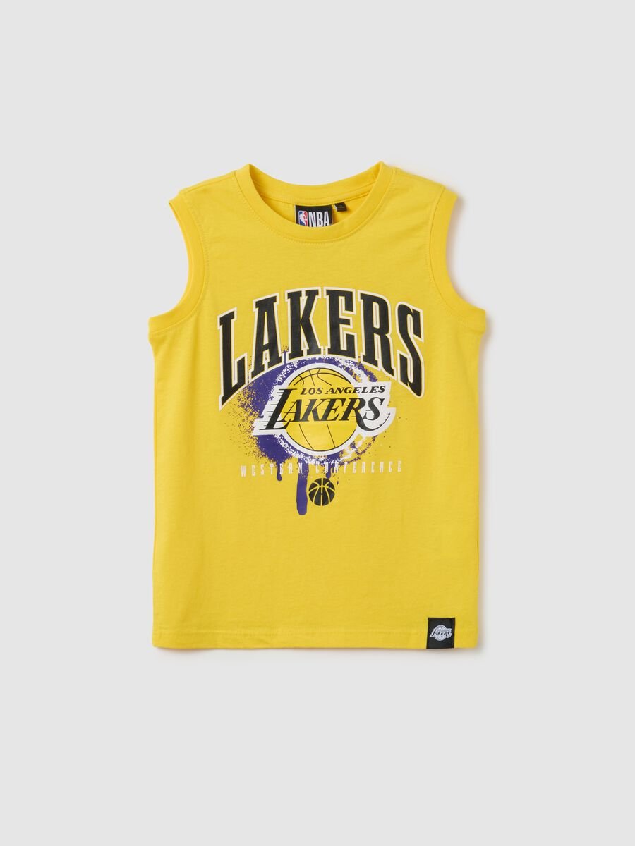 Yellow regular fit pure cotton kids' tank top with Los Angeles Lakers print_0