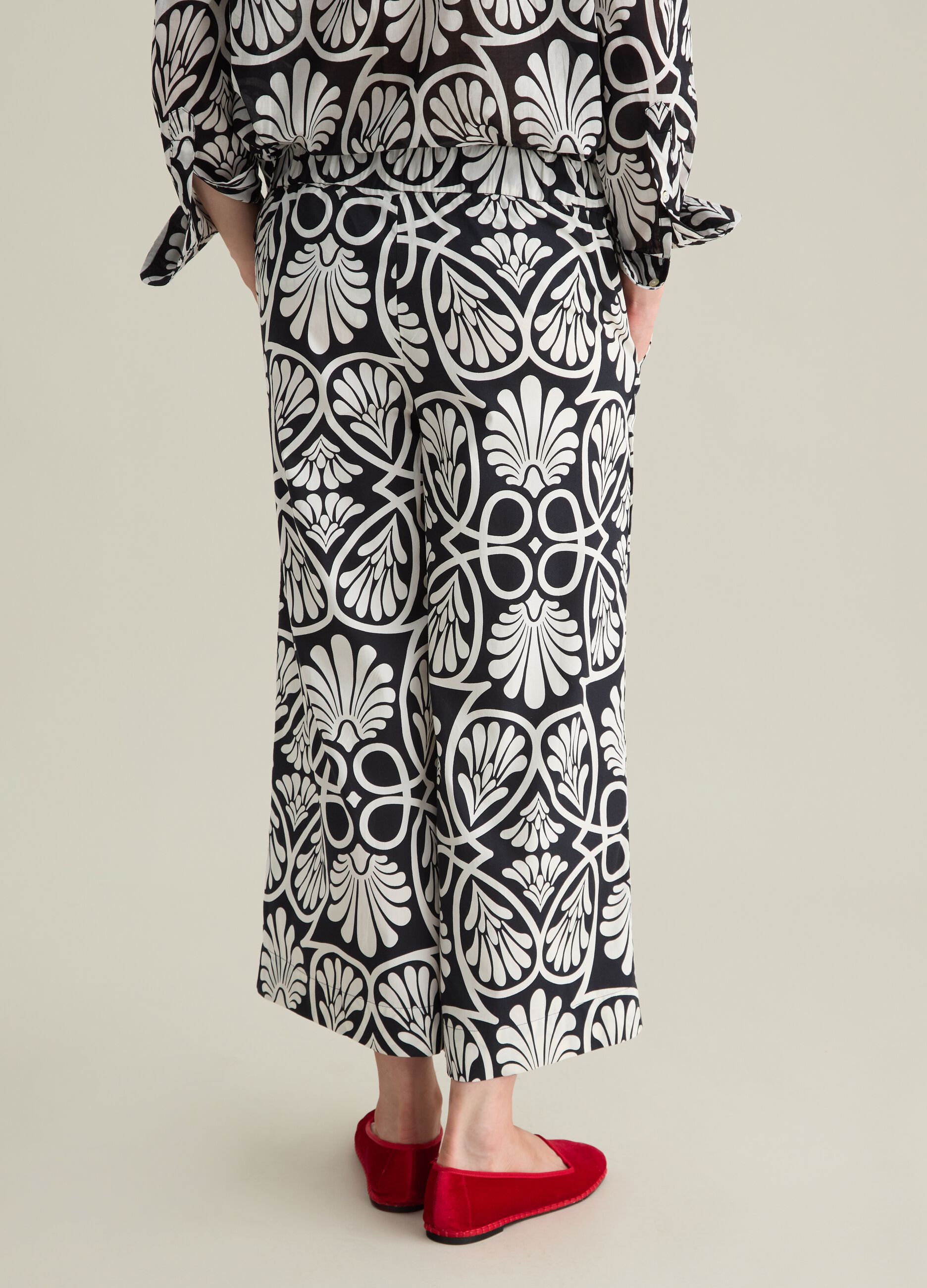 Women's  multicoloured palazzo trousers in 100% cotton with wide leg