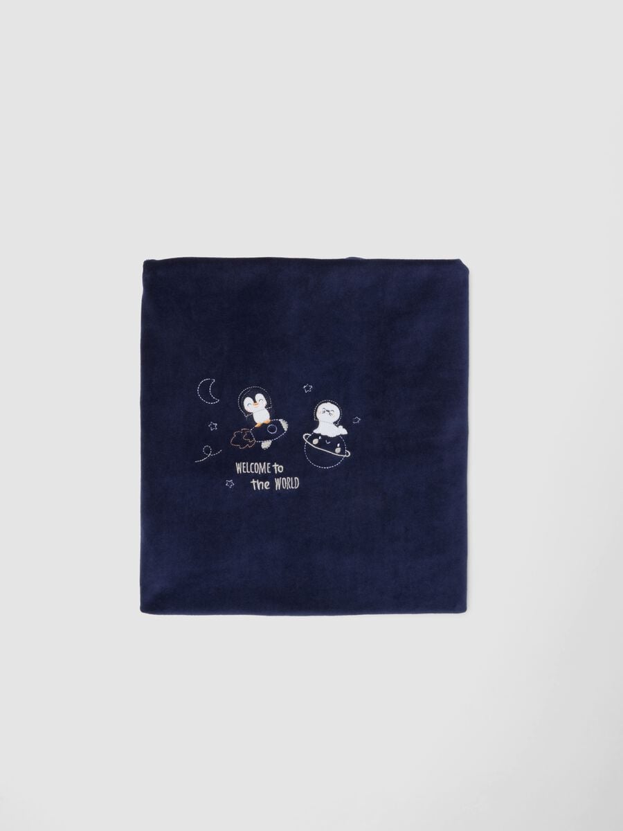 Copertina blu in misto cotone organico con stampa_0