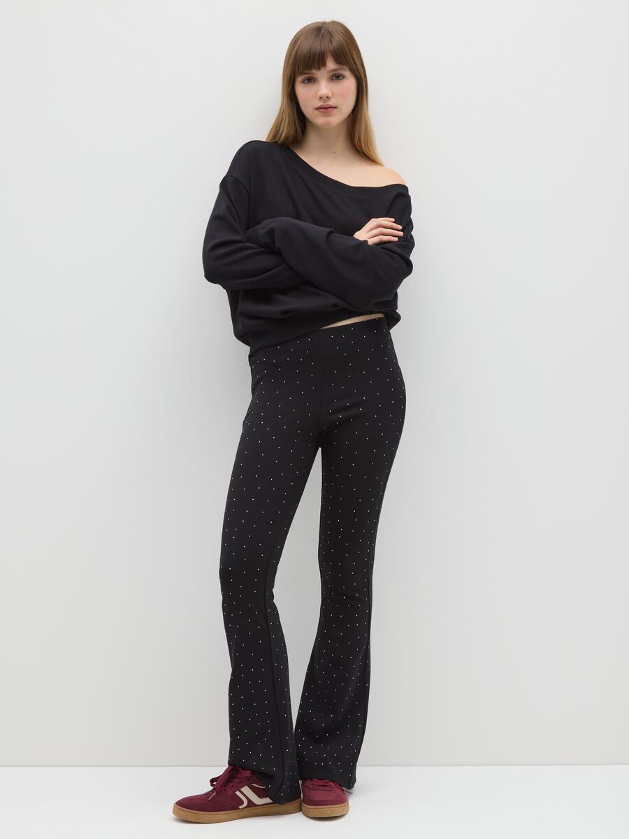 Pantaloni in cotone elasticizzato neri flare_0
