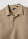 Beige pure linen regular fit shirt with bowling collar_5