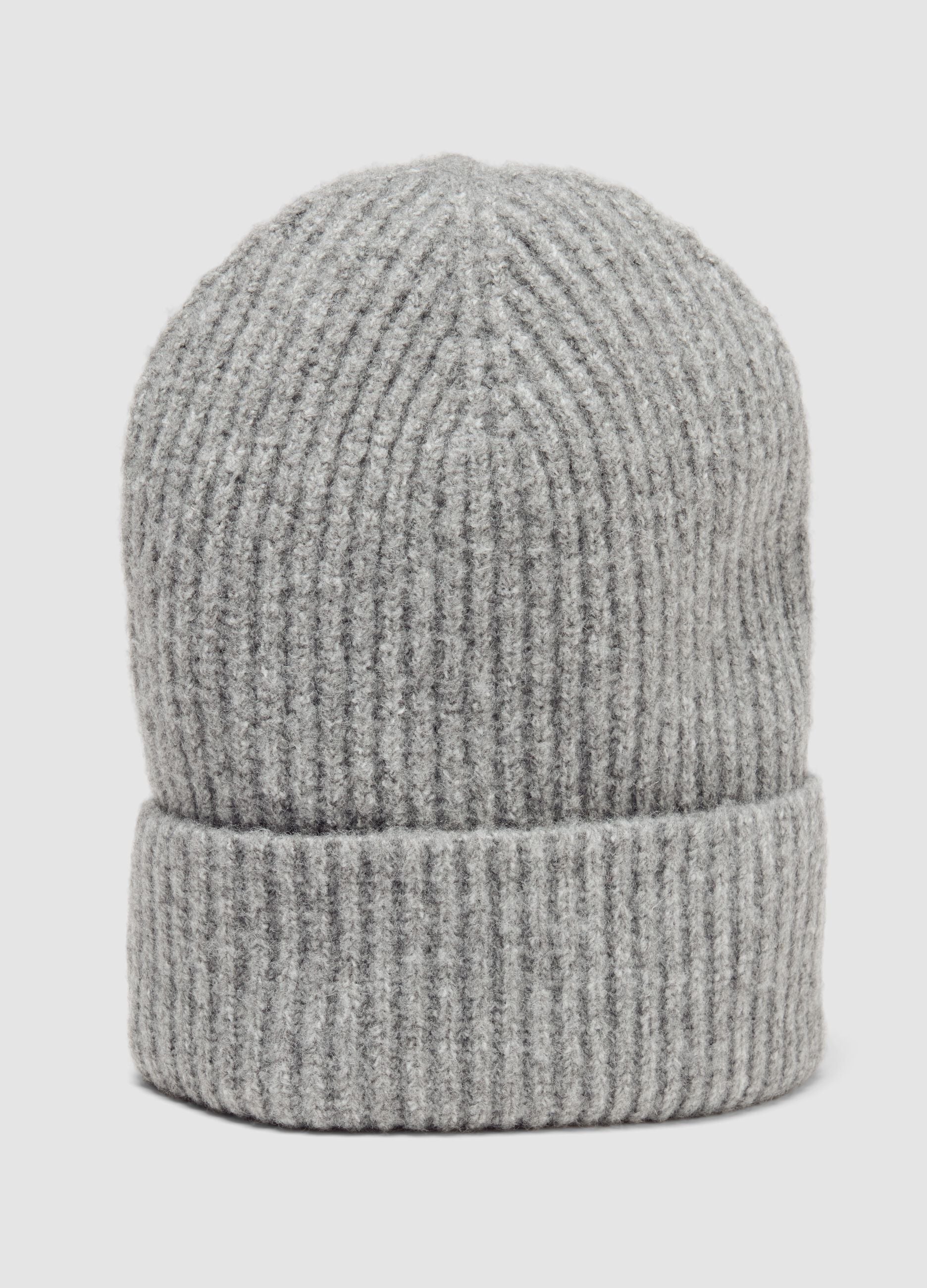 Grey ribbed stretch wool beanie