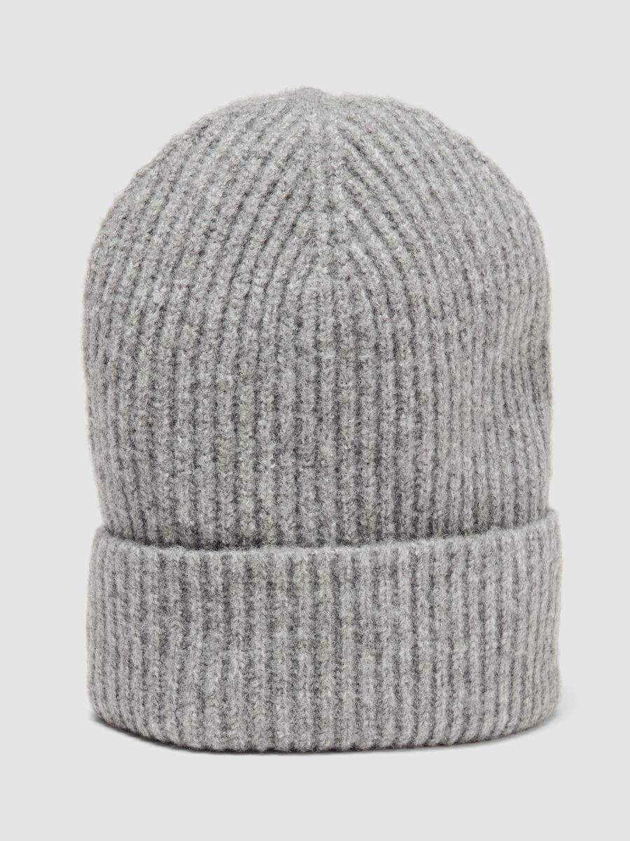 Cappello grigio in lana elasticizzato a coste_2